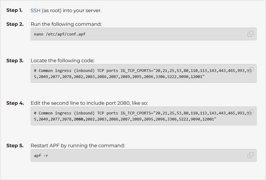Opening port using APF